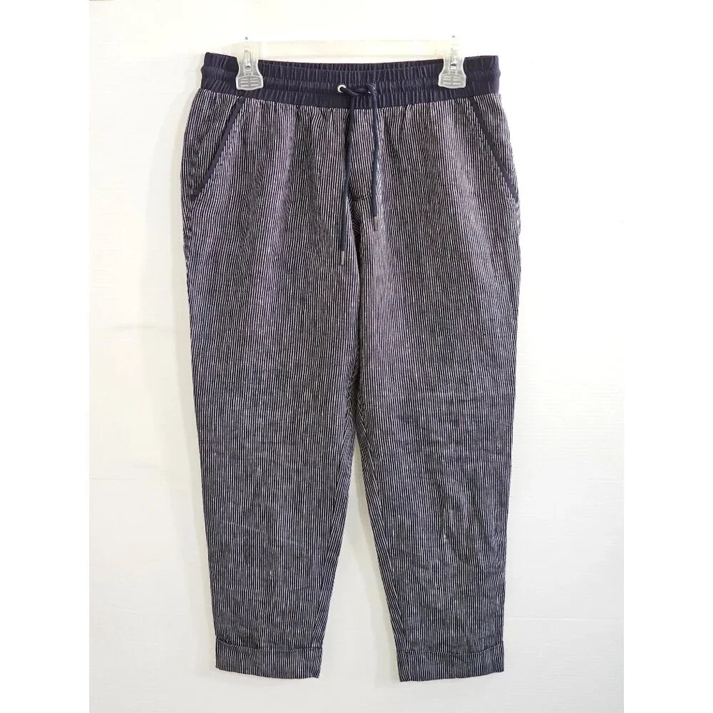 Athleta Women's Bali Navy Blue Linen Striped Bali Crop Pants Size 4 1678 - Picture 12 of 14